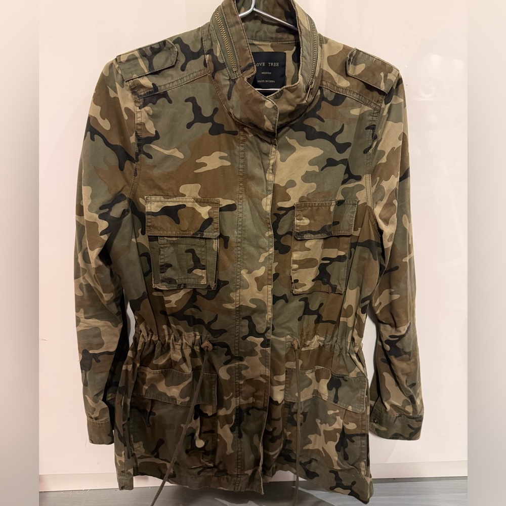 Love Tree Women's Camo Utility Jacket in Olive and Tan